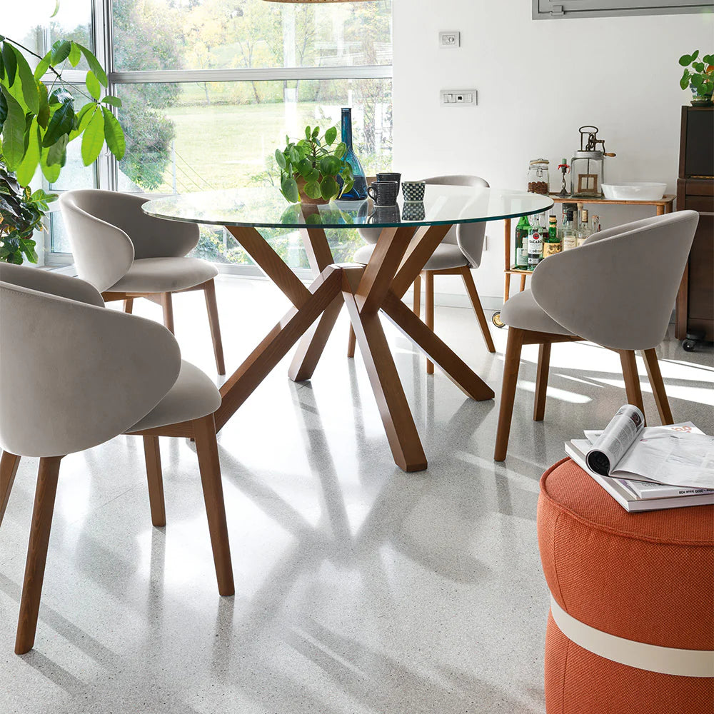 Mikado round table with tempered glass top